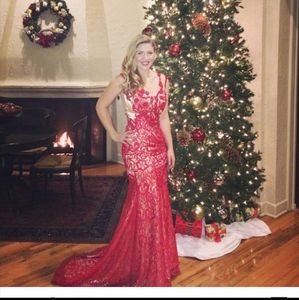 Gorgeous Red Lace Mermaid Prom Formal Gown